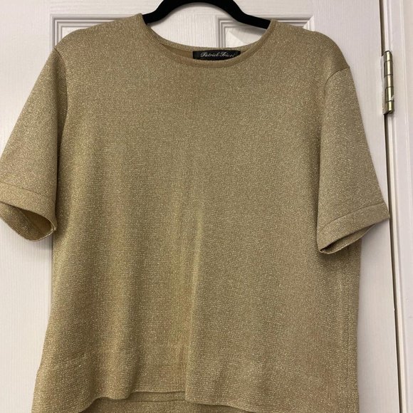 Vintage Patrick Tricot Women's Metallic Gold Sweater Size L. Short Sleeve. - Picture 5 of 6